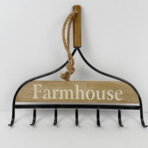 Rustic Rake Farmhouse Country Wood and Metal Wall Farm Sign Decor